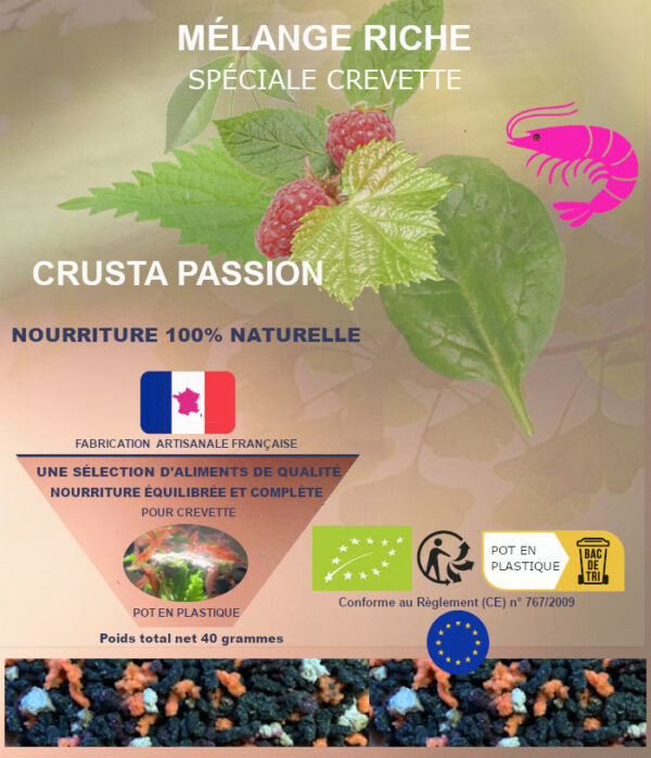 NOURRITURE  - RICHE - spécial crevette - 100% naturelle et bio - aliment complet