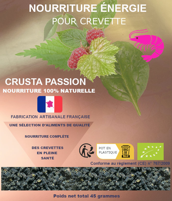 NOURRITURE - ÉNERGIE- spéciale crevette - 100% naturelle et bio - aliment complet