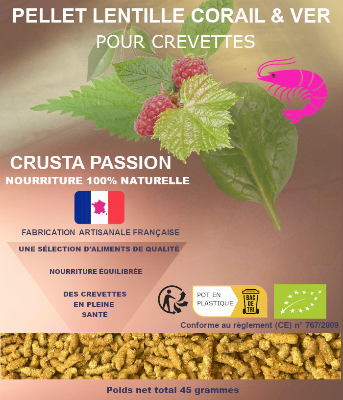 Pellet lentille corail & ver spécial crevette 15 et 45 grammes