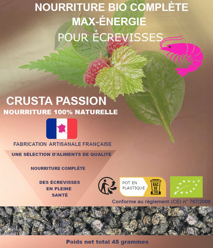 NOURRITURE BIO COMPLÈTE MAX-ÉNERGIE pour écrevisses 45 g et 100 g