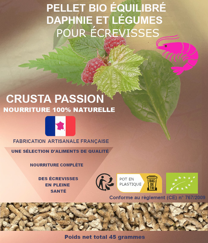 PELLET BIO équilibré daphnie et légumes pour écrevisses 45 g et 100 g