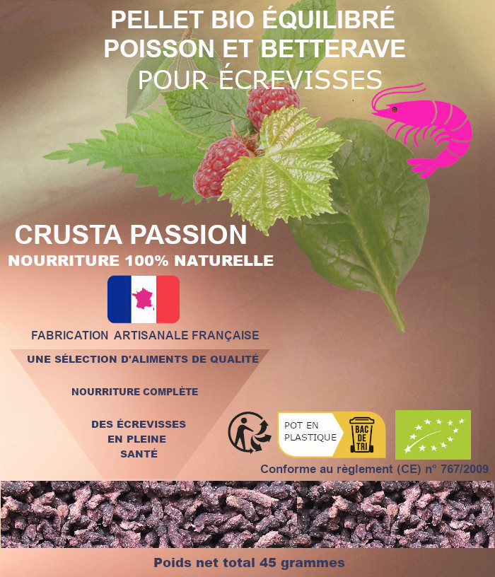 PELLET BIO équilibré poisson et betterave pour écrevisses 45 g et 100 g PROMO -20%