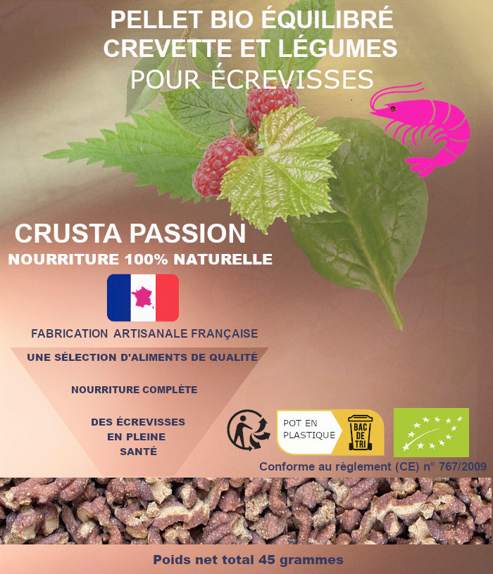 PELLET BIO équilibré crustacé et légumes pour écrevisses 45 g et 100 g
